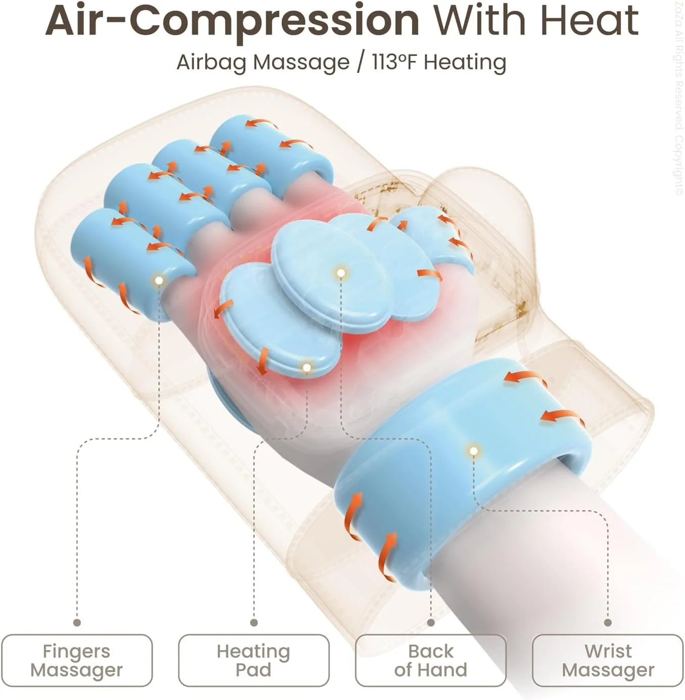 ماساژور برقی دست با گرما و فشار، ماساژور دستکش بی سیم با گرما، 3 سطح فشار برای آرامش، تونل کارپال و بی حسی انگشتان، هدیه برای زنان