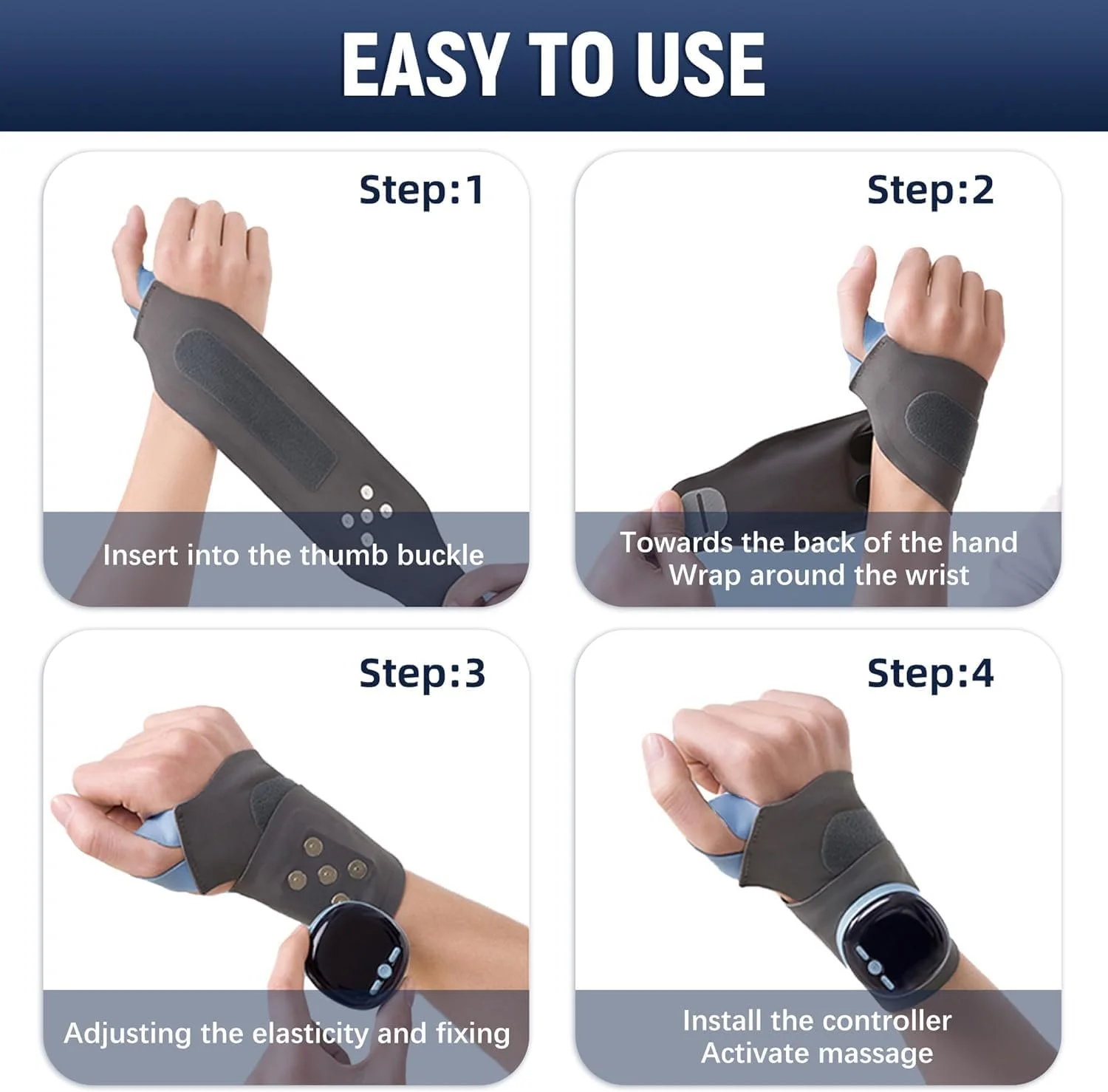 ماساژور برقی دست با گرما و درمان EMS - دستگاه بی سیم تسکین درد مچ دست، پشتیبانی مچ دست 3 در 1 قابل تنظیم برای تونل کارپال، تاندونیت و آرتروز، استفاده جهانی چپ/راست