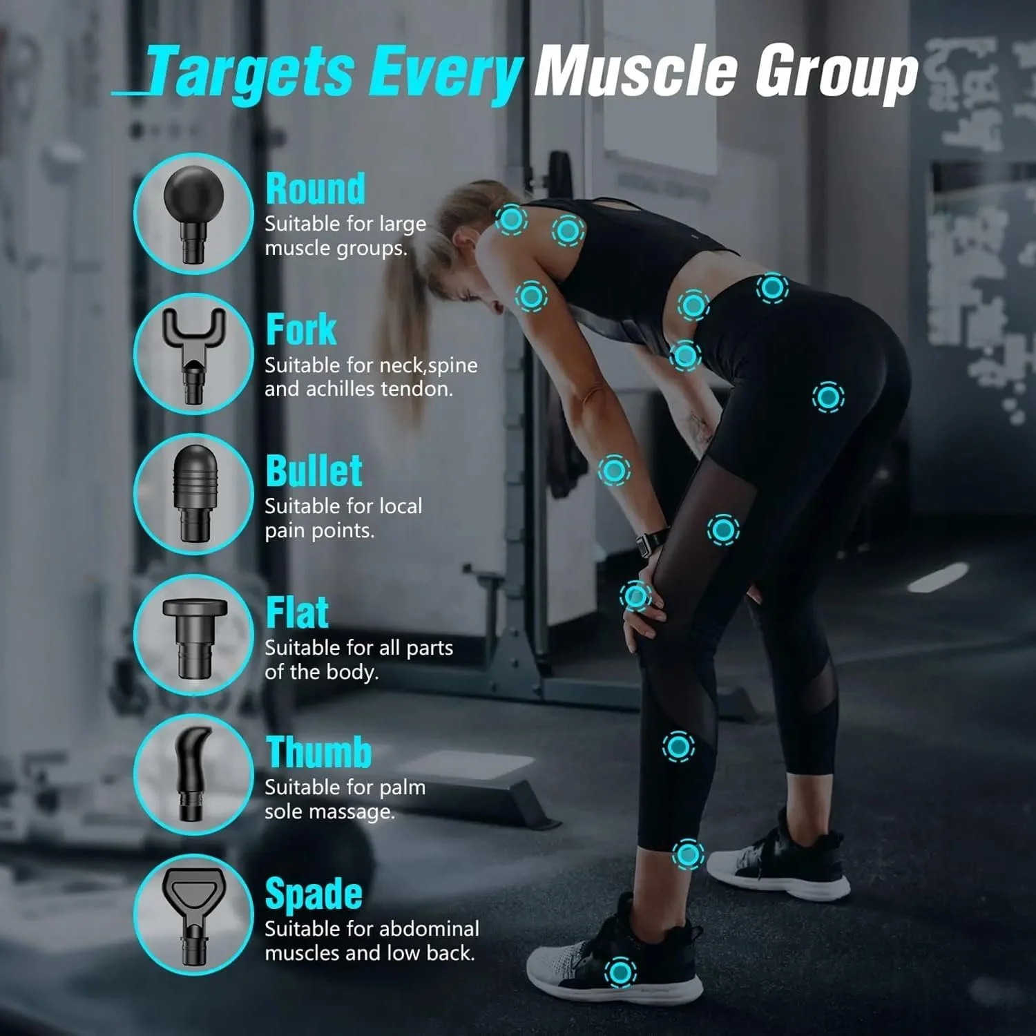 ماساژور تفنگی کوچک، ماساژور عضلات عمقی با ضربه، ماساژور بی صدا برای شانه، گردن، پشت، بازو، پا، دارای 12 سر ماساژ