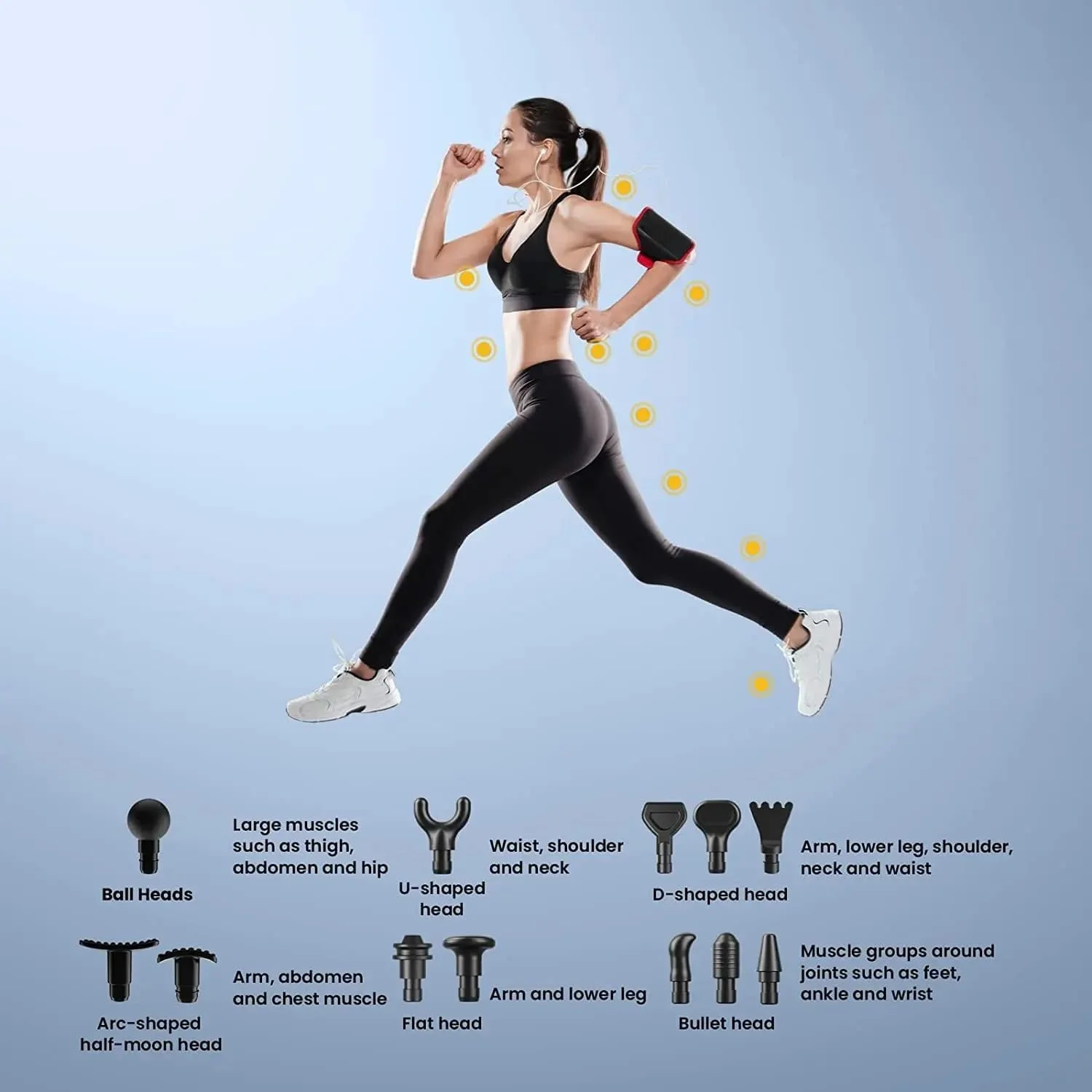 ماساژور تفنگی کوچک، ماساژور عضلات عمقی با ضربه، ماساژور بی صدا برای شانه، گردن، پشت، بازو، پا، دارای 12 سر ماساژ