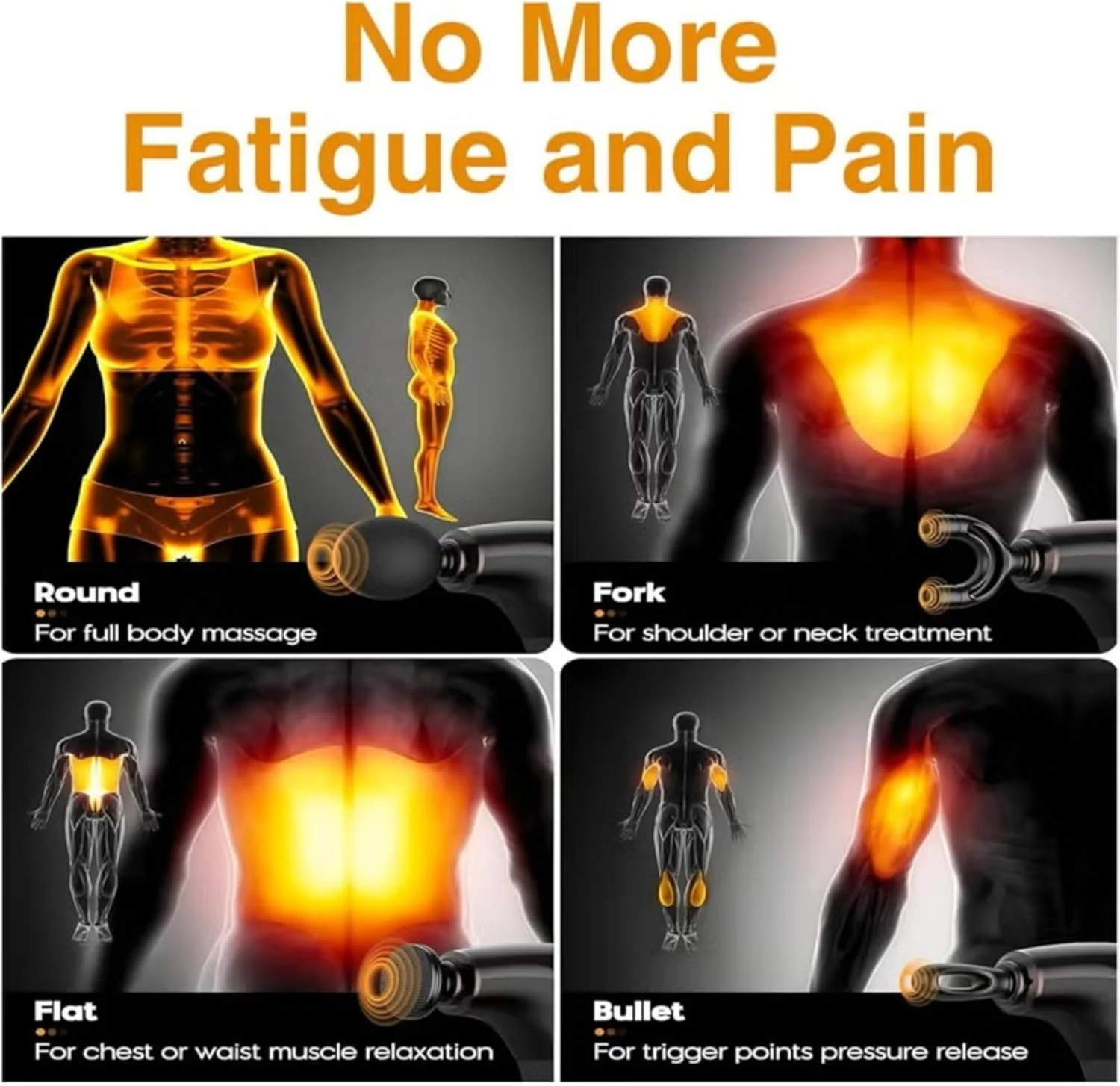 ماساژور تفنگی U شکل با دسته افزایش طول، ماساژور ضربه ای بافت عمیق با 4 سر قابل تعویض، 9 سطح سرعت قابل تنظیم و نمایشگر LED، تسکین و بازیابی عضلات