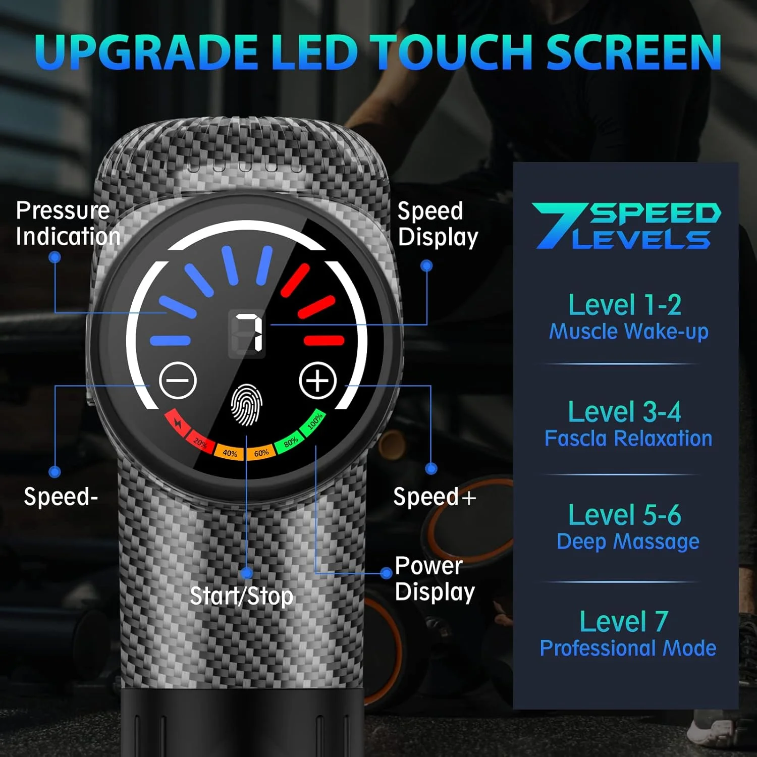 ماساژور تفنگی TOLOCO، ماساژ عمقی بافت برای ورزشکاران جهت تسکین درد، ماساژور ضربه ای با 10 سر ماساژ و موتور براشلس بی صدا، کربنی