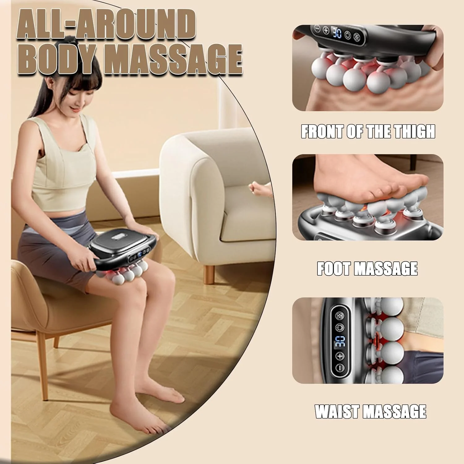 ماساژور Therapulse Pro، ماساژ PulseForce - ست تفنگ ماساژ 8 سر با 16 درایو، 30 سطح شدت و 3 حالت هوشمند، فشار عمیق 50 کیلوگرمی، تفنگ ماساژ بافت عمیق برای پاها، کمر (مشکی)