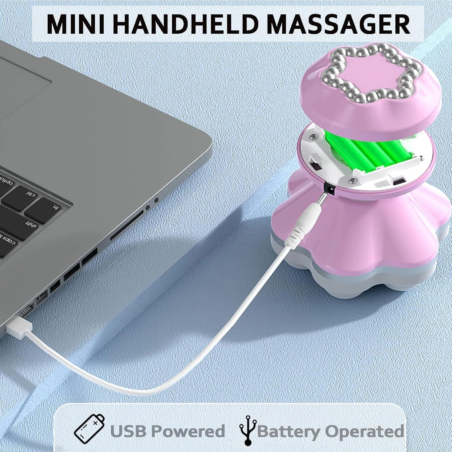 ماساژور دستی کوچک TERRIFI - ماساژور ویبره ای برقی بی سیم قابل حمل، ماساژور دستی قابل شارژ USB، 6 سر ماساژ، برای شانه ها و پاها - تسکین و آرامش عضلات (آبی)