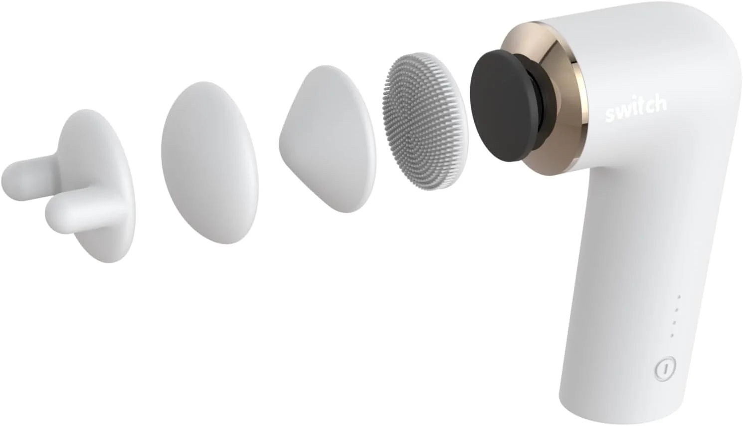 ماساژور تفنگی قابل حمل SWITCH Pro 2، MG-B200-4، سرعت قابل تنظیم، دارای 4 سری قابل تعویض، طراحی سیلیکونی ویژه، موتور براشلس، 4-5 ساعت استفاده مداوم، توان 40-50 وات، نقره ای