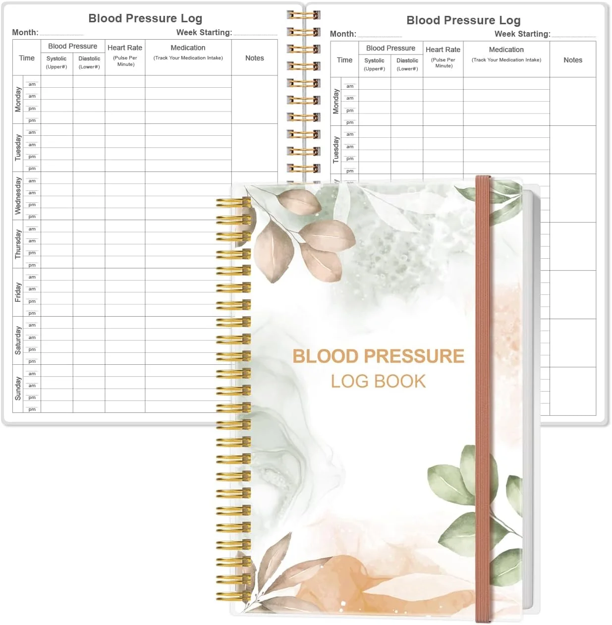 دفتر ثبت فشار خون Heveboik - ثبت و نظارت بر فشار خون روزانه و ضربان قلب در منزل، 14.7 * 21.6 سانتی متر، برگ گل رز