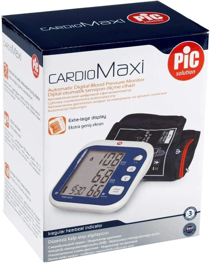 فشارسنج بازویی پیک سلوشن کاردیو ماکسی با صفحه نمایش بزرگ، حافظه برای 2 کاربر و میانگین 3 اندازه گیری آخر
