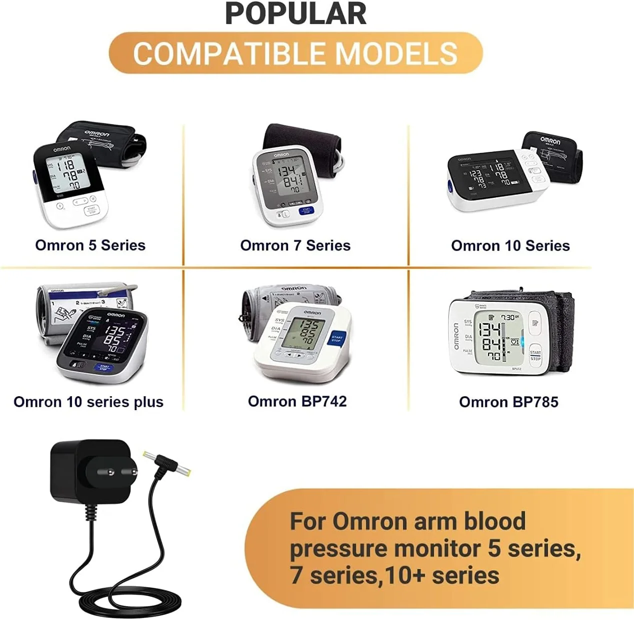 آداپتور برق متناوب FEDUS BP برای دستگاه فشار خون امرن سری 5، 7، 10 بازویی / آداپتور دستگاه فشار خون 6 ولت AC/DC با سیم بسیار بلند 3.3 متری