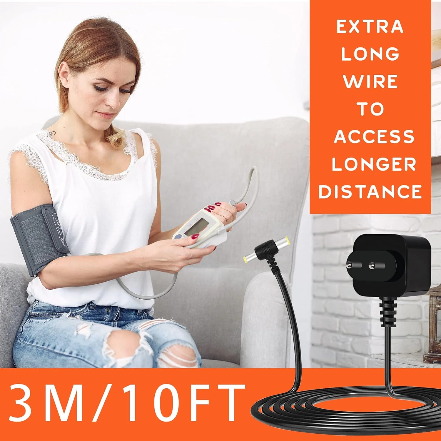 آداپتور برق متناوب FEDUS BP برای دستگاه فشار خون امرن سری 5، 7، 10 بازویی / آداپتور دستگاه فشار خون 6 ولت AC/DC با سیم بسیار بلند 3.3 متری