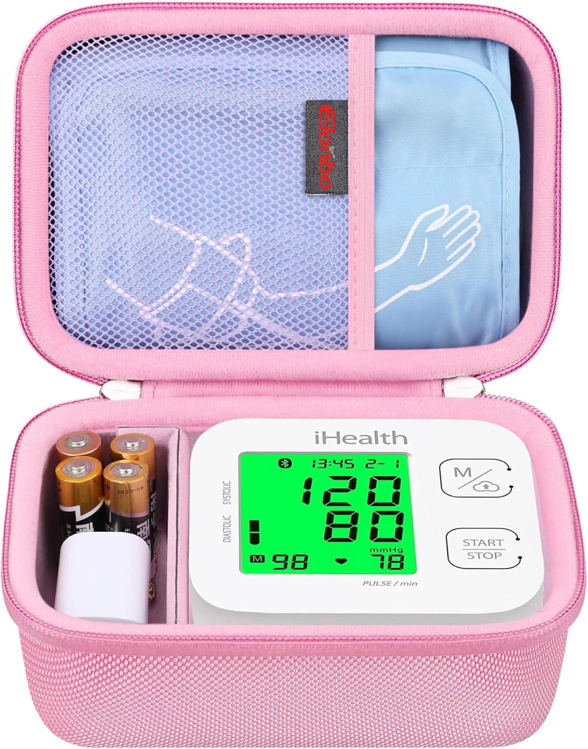 کیف حمل برای دستگاه فشارسنج بازویی هوشمند iHealth Track، کیف محافظ مسافرتی بی‌سیم بلوتوثی، نگهدارنده ذخیره‌سازی، جیب توری مناسب برای کاف، صورتی