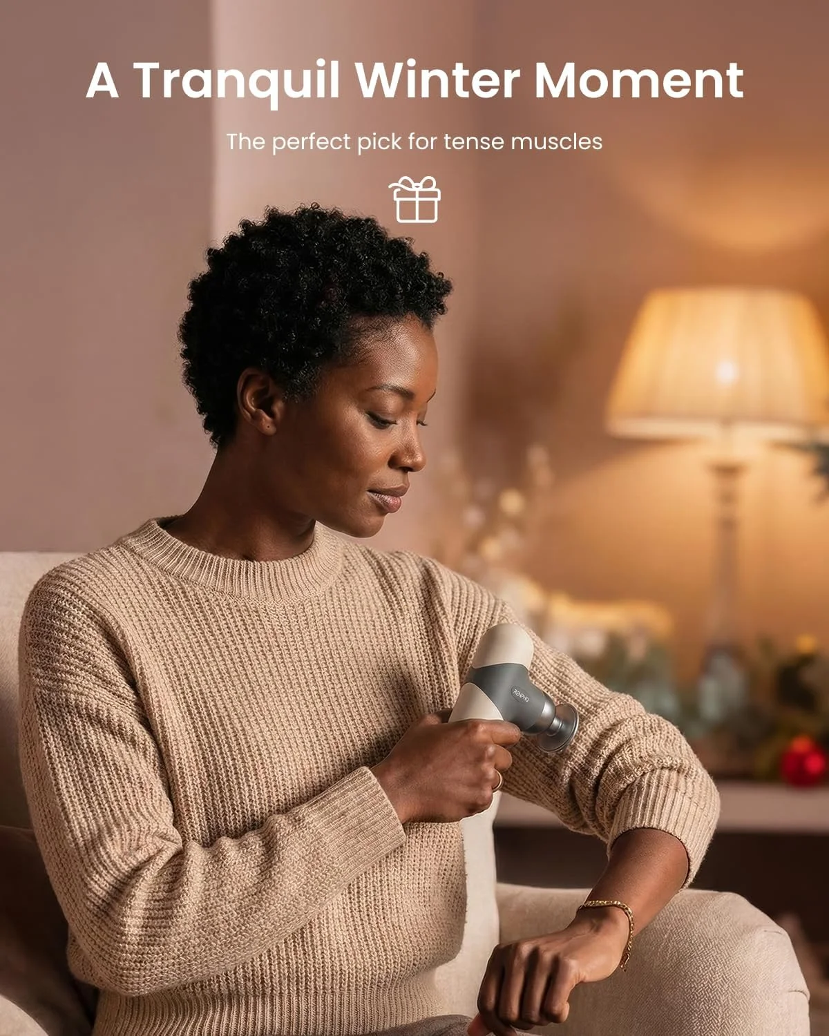 ماساژور حرارتی کوچک RENPHO با عملکرد گرمایشی، ماساژور کوچک، ماساژور ضربه ای قابل حمل و شیک، با روکش های سیلیکونی رنگی، سایز مسافرتی با کیف حمل، برای ماساژ عضلات، بژ