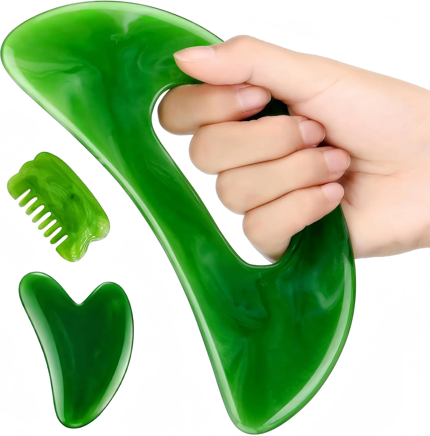 ست ابزار ماساژ گوا شا 3 تکه، تخته گوا شا بزرگتر با دستگیره، ابزار ماساژ کل بدن، ابزار طب سوزنی اسپا ضد سلولیت صورت برای فرم دهی مردان و زنان، ماساژور صورت/گردن/سر/پشت/پا/پوست سر