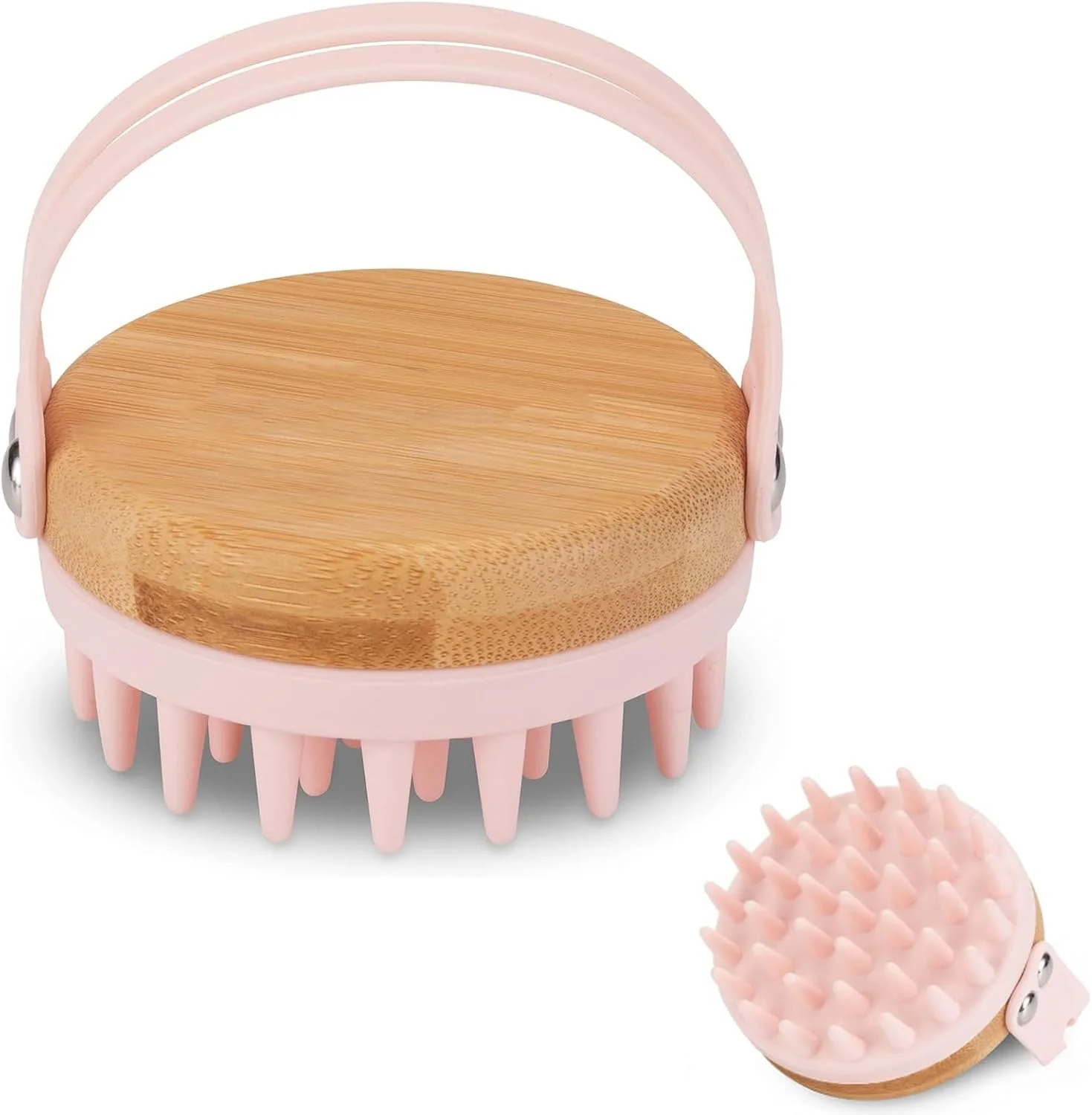 برس شامپو، برس ماساژور پوست سر با سر سیلیکونی نرم لایه بردار و دسته بامبو، برس سر برای موهای ضخیم، فر، خیس و خشک زنان، مردان و کودکان
