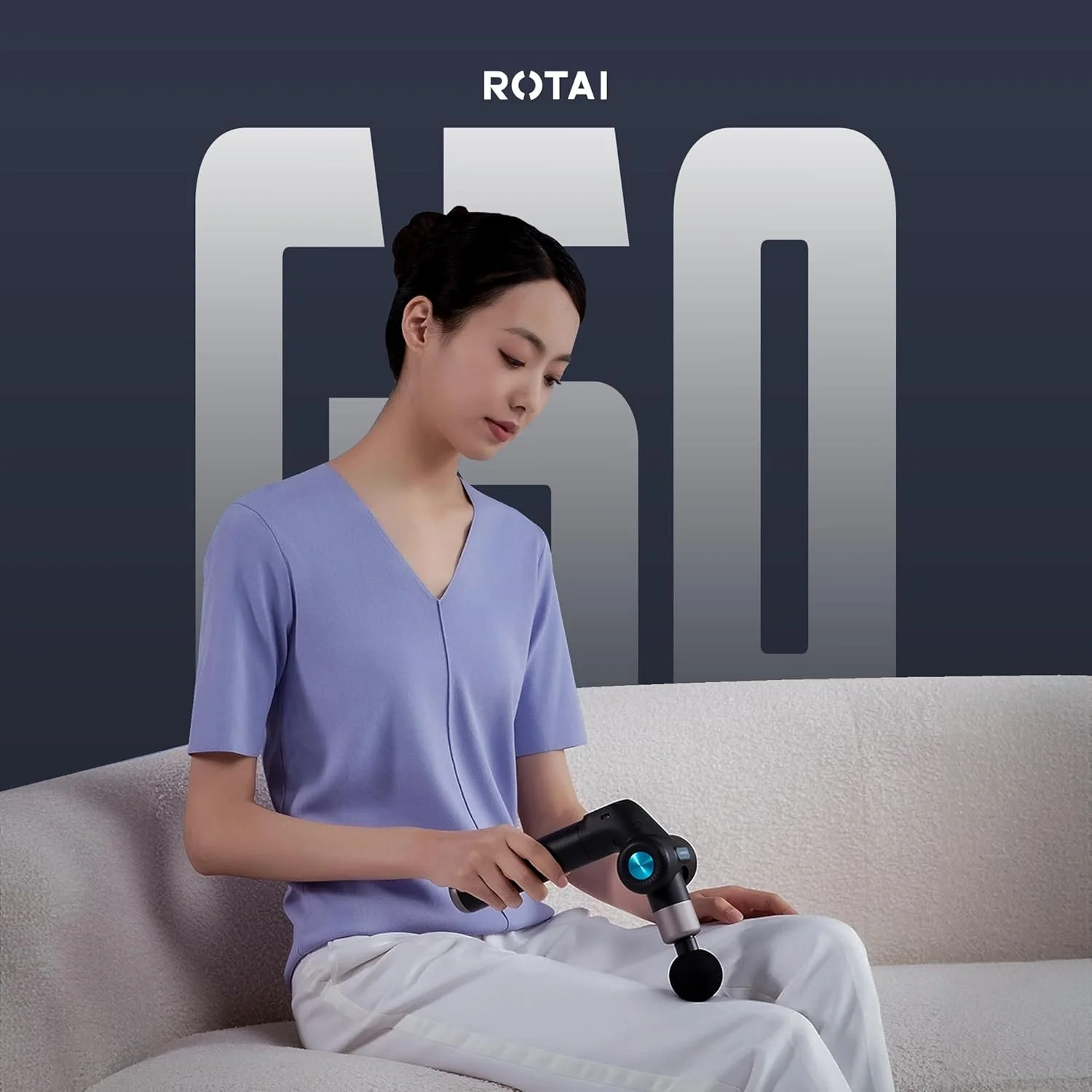 ماساژور تفنگی تاشو ROTAI برای آقایان و بانوان، ماساژور بافت عمیق بی سیم، ضربه 12 میلی متری، 6 سر، باتری 1600 میلی آمپر ساعتی، موتور بی صدا، ماساژ عضلانی قابل حمل برای درد و ریکاوری