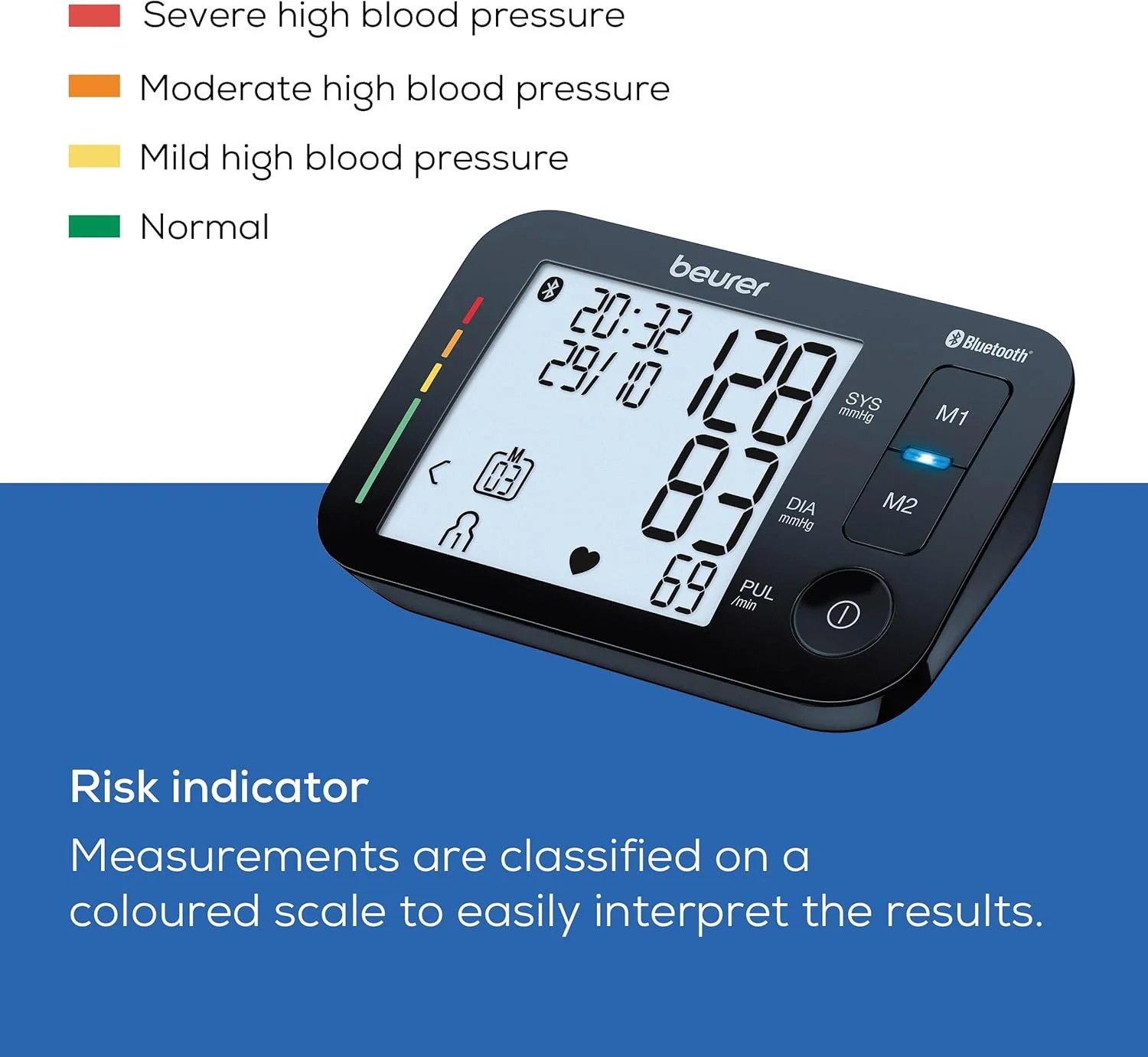 فشارسنج بازویی بیورر BM 54 | نشانگر ریسک | تشخیص آریتمی | هشدار خطای برنامه | اتصال بلوتوث | کاف یونیورسال