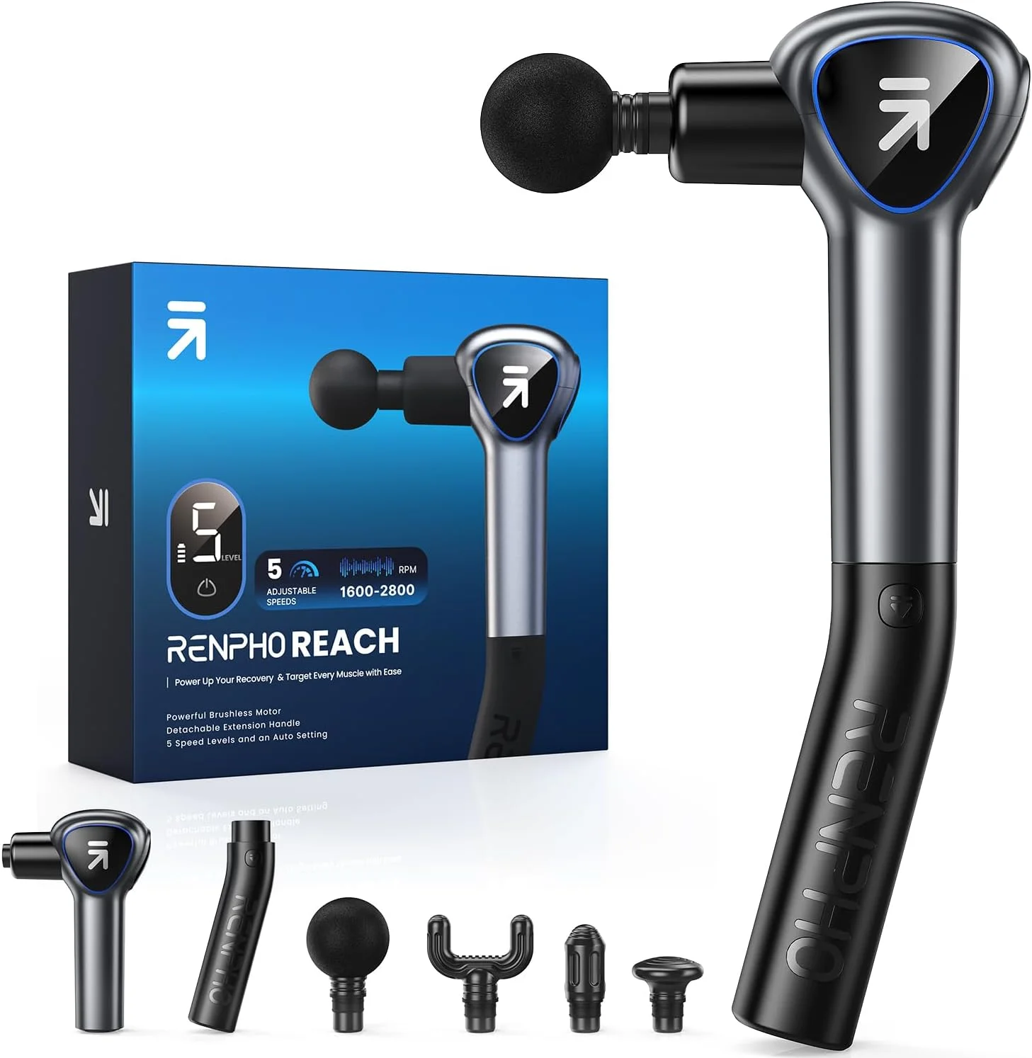 ماساژور تفنگی رنفو با دسته افزایش طول، ماساژور تفنگی با صفحه لمسی LED برای تمرینات خانگی، ماساژ و ریلکسیشن کل بدن، مشکی ماساژور تفنگی رنفو با دسته افزایش طول، ماساژور تفنگی با صفحه لمسی LED برای تمرینات خانگی، ماساژ و ریلکسیشن کل بدن، مشکی