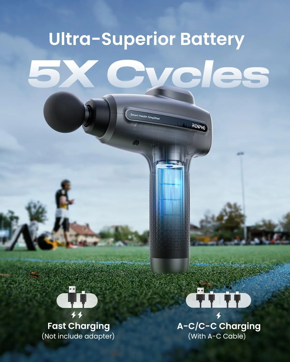 ماساژور عضلانی عمقی رنفو، ماساژور ضربه ای عضلات برای ورزشکاران، ماساژور دستی برقی برای تسکین درد و آرامش، دارای 6 سر ماساژ، 15 سرعت (مشکی)