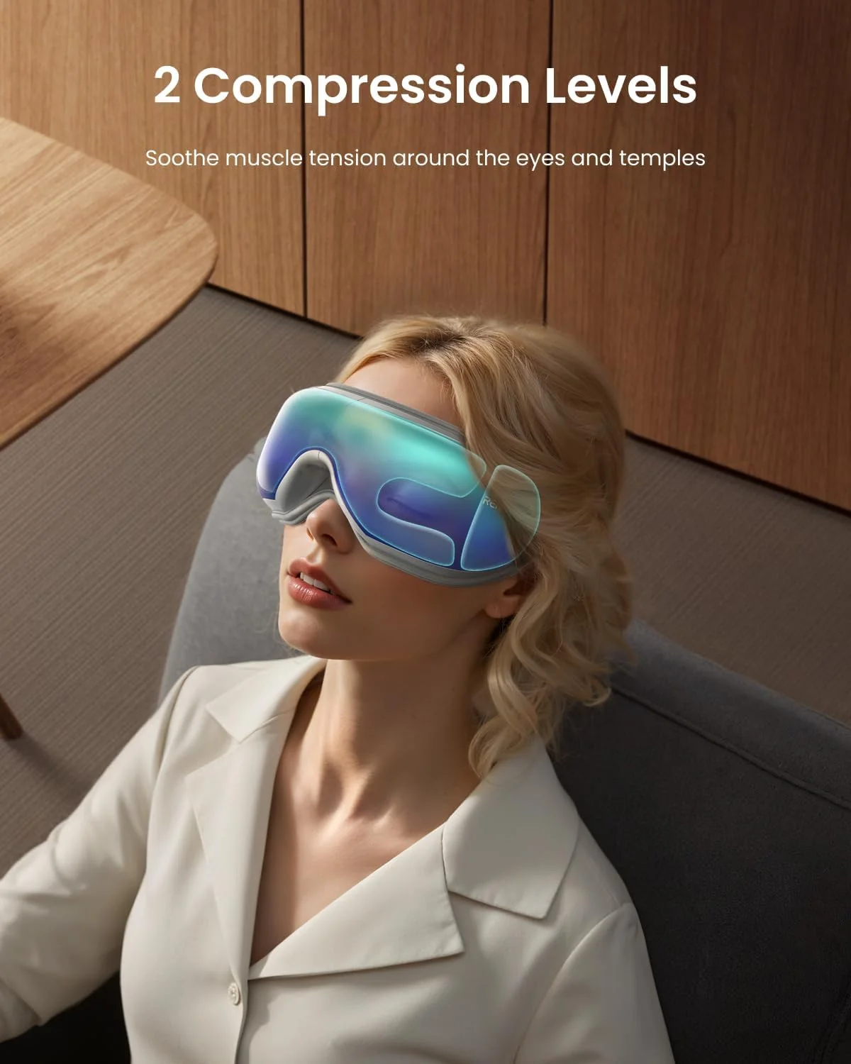 ماساژور چشم RENPHO با کنترل از راه دور، گرما، فشار و موسیقی بلوتوث، ماسک ماساژور چشم شارژی گرم شونده برای رفع خستگی چشم، سیاهی دور چشم، پف زیر چشم، خشکی چشم و بهبود خواب