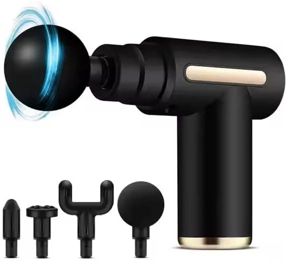 ماساژور تفنگی مینی قابل حمل، ماساژور عضلات بافت عمیق، 6 سرعت، با 4 سر ماساژ، شارژ Type-C، موتور 30 وات، ماساژور فوق العاده بی صدا برای تسکین درد عضلات