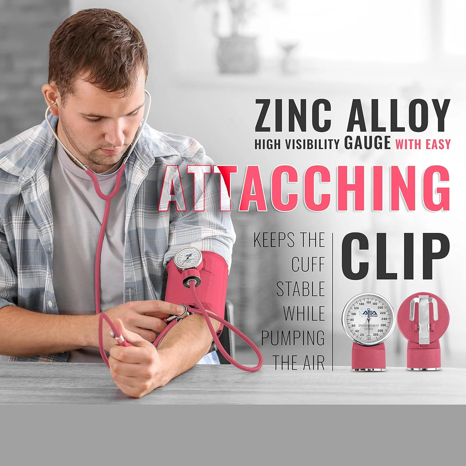 مجموعه گوشی پزشکی دو سر و فشارسنج عقربه ای ASA TECHMED با کیف، هدیه ای برای دانشجویان پزشکی، پزشکان، پرستاران، تکنسین های اورژانس و پیراپزشکان، صورتی