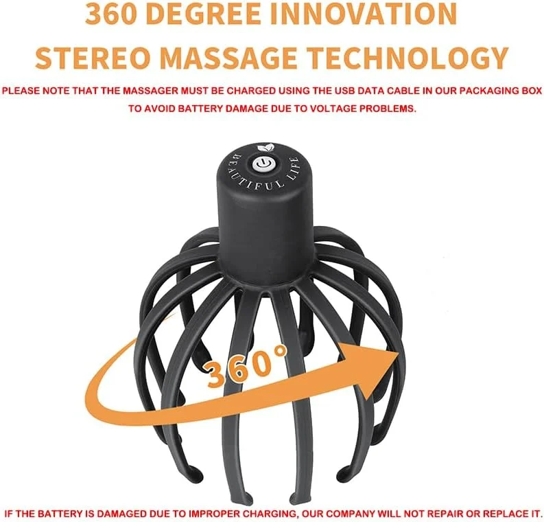 ماساژور برقی سر با 3 حالت، ماساژور 360 درجه سر، ماساژور قابل حمل و بدون سیم برای رفع استرس
