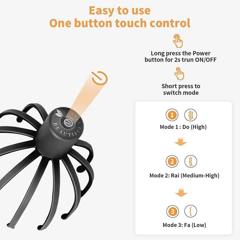 ماساژور برقی سر با 3 حالت، ماساژور 360 درجه سر، ماساژور قابل حمل و بدون سیم برای رفع استرس