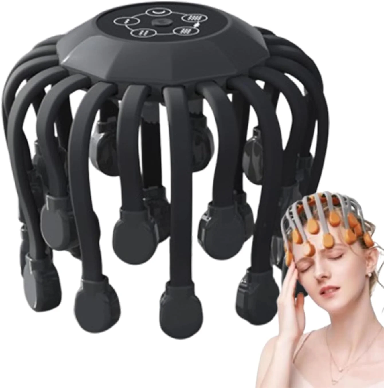 ماساژور سر Octorelax، ماساژور برقی سر و پوست سر اختاپوسی ویبره دار، ماساژور سر شارژی با 20 نقطه ویبره، پوشش کامل 360 درجه، 5 حالت، زمان بندی هوشمند (مشکی)