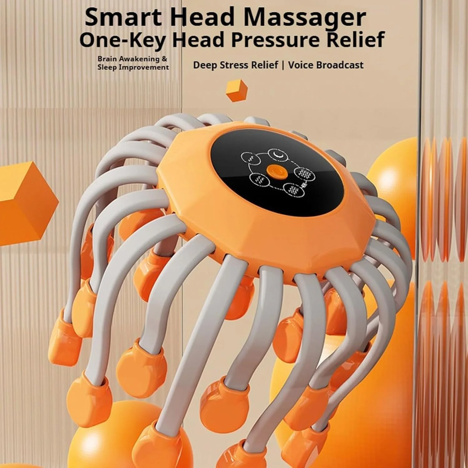 ماساژور سر Octorelax، ماساژور برقی سر و پوست سر اختاپوسی ویبره دار، ماساژور سر شارژی با 20 نقطه ویبره، پوشش کامل 360 درجه، 5 حالت، زمان بندی هوشمند (مشکی)