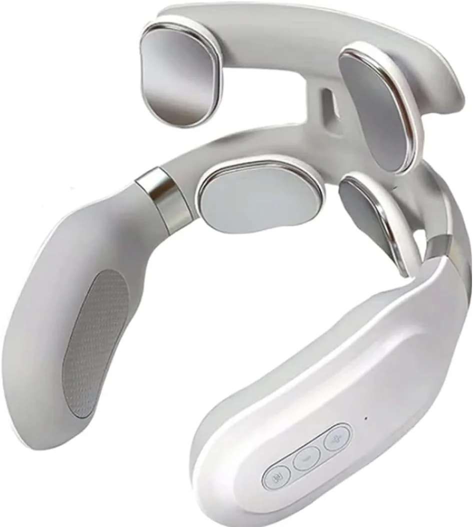 دستگاه ماساژ گردن با طراحی 4 سر - ماساژور ستون فقرات گردنی گرمایشی با ویبره، کمپرس گرم و نور تنفسی - تسکین درد گردن و شانه برای خانه، دفتر و مسافرت - محافظ گردن ارگونومیک