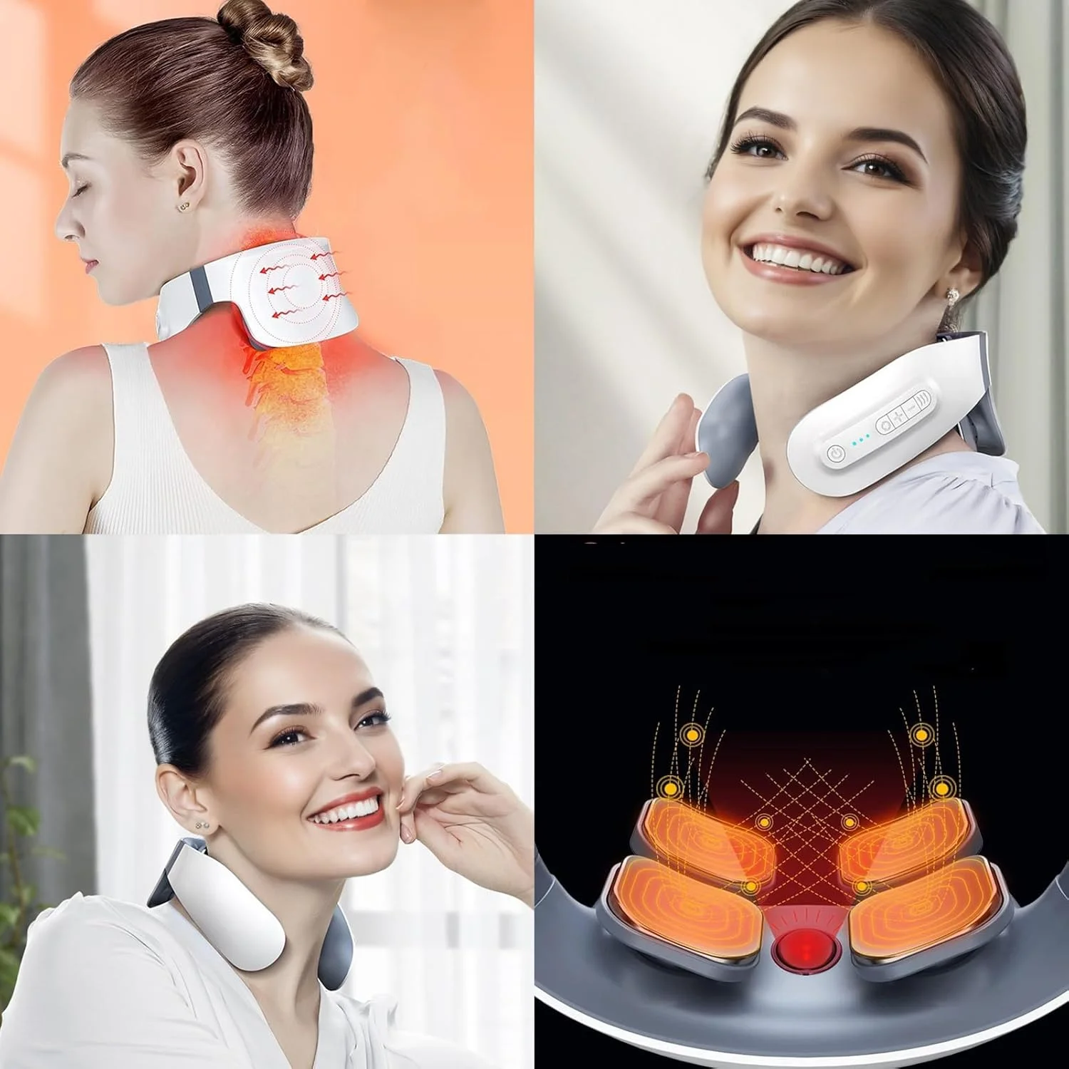 ماساژور گردن - ماساژور برقی هوشمند با 4 سر ماساژ، 6 حالت، 18 سطح گرما - تسکین نقطه ماشه ای بافت عمیق برای دفتر، خانه، مسافرت ورزشی
