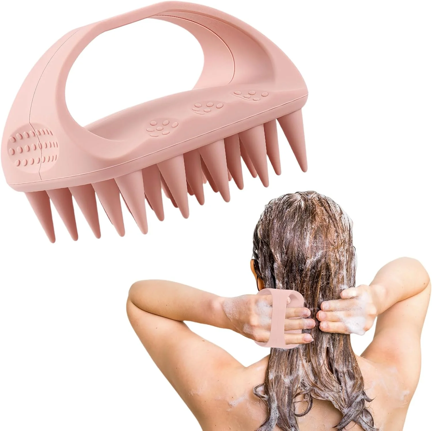 برس ماساژور پوست سر سیلیکونی برای شامپو، برس شستشوی پوست سر برای رشد مو و رفع استرس، مناسب برای انواع موهای بانوان (صورتی)