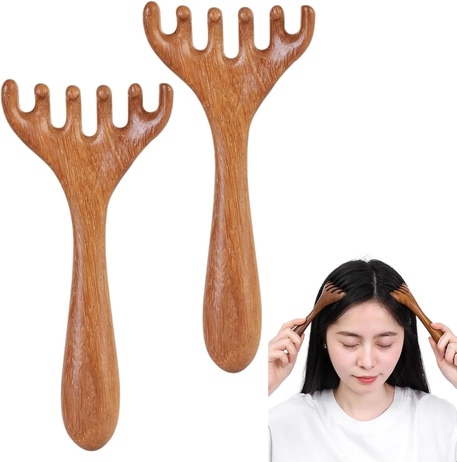 ماساژور سر و پوست سر، بسته 2 عددی، شانه ماساژ چوب صندل، ماساژور چوبی پوست سر برای کاهش استرس و رشد مو، برای آقایان و بانوان