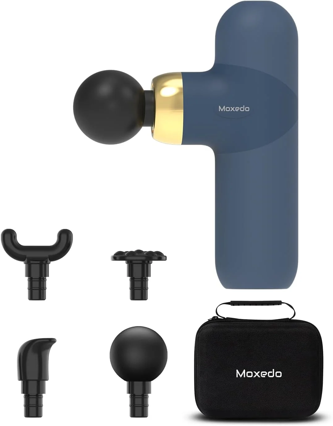 ماساژور دستی عضلانی کوچک Moxedo برای تسکین درد کمر | ماساژور برقی قابل حمل بافت عمیق با 4 سطح سرعت، موتور براشلس بی صدا، قابل شارژ USB-C - آبی سرمه ای