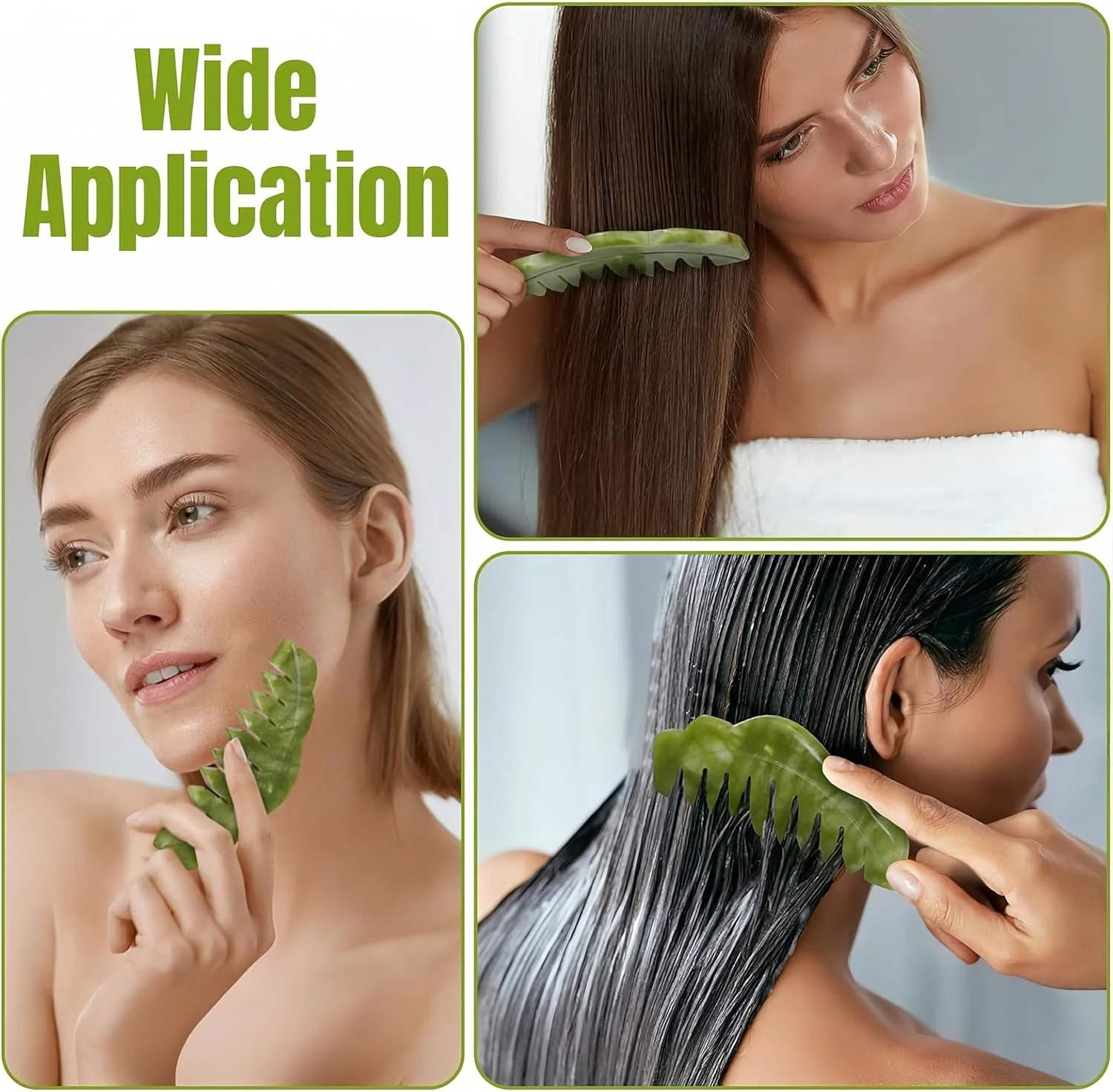 ست شانه ماساژور پوست سر یشم و ابزار گوا شا، 2 تکه، با کیف/جعبه نگهداری (سبک شیک)