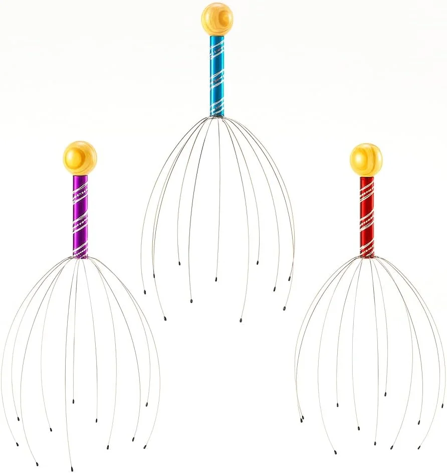 ماساژور سر 3 عددی برای رفع استرس، خراشنده پوست سر با دسته چوبی - ابزار آرامش و تحریک مو برای آقایان و بانوان