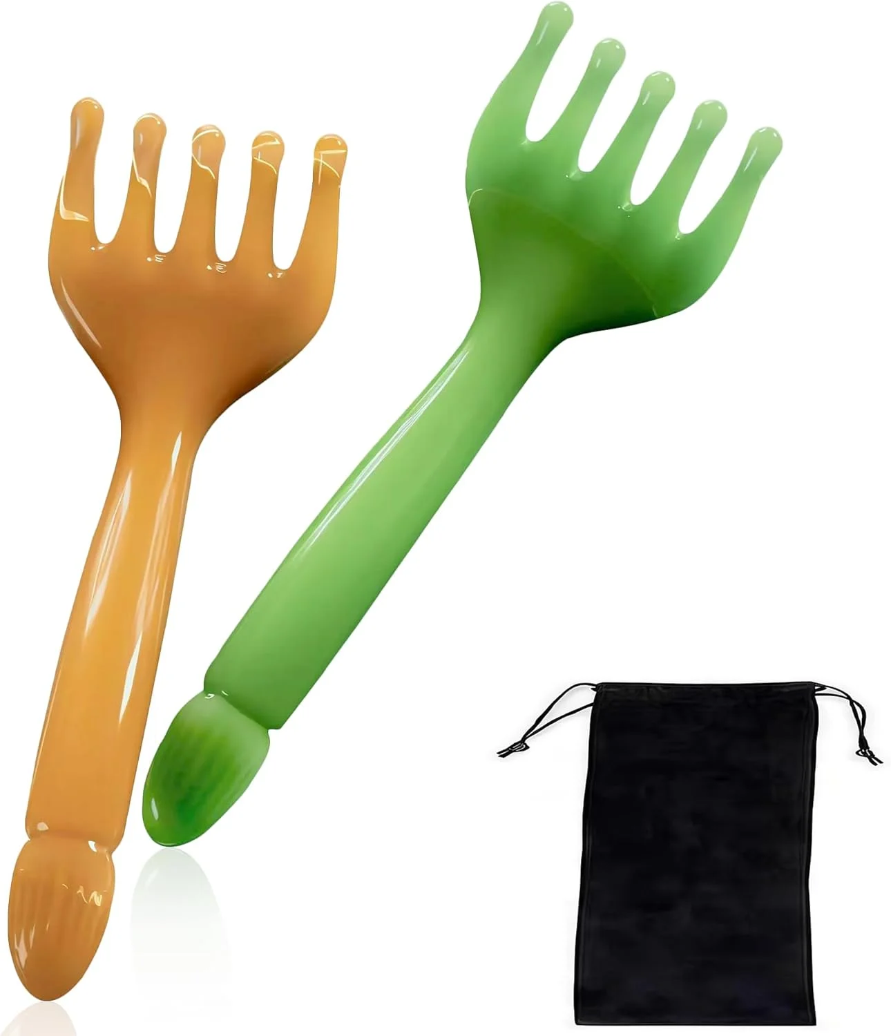 ماساژور سر Loucky، 2 عدد - ماساژور سر 5 چنگکی برای طب فشاری و گوا شا، شانه ماساژ برای تخلیه لنفاوی و آرامش (سبز و کهربایی)