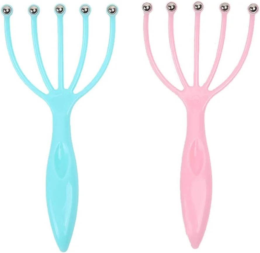 ماساژور سر، ماساژور دستی قابل حمل برای سر، خراشنده برای آرامش عمیق و کاهش استرس در خانه و محل کار، هدیه روز پدر و روز مادر (2 عدد، صورتی + آبی)