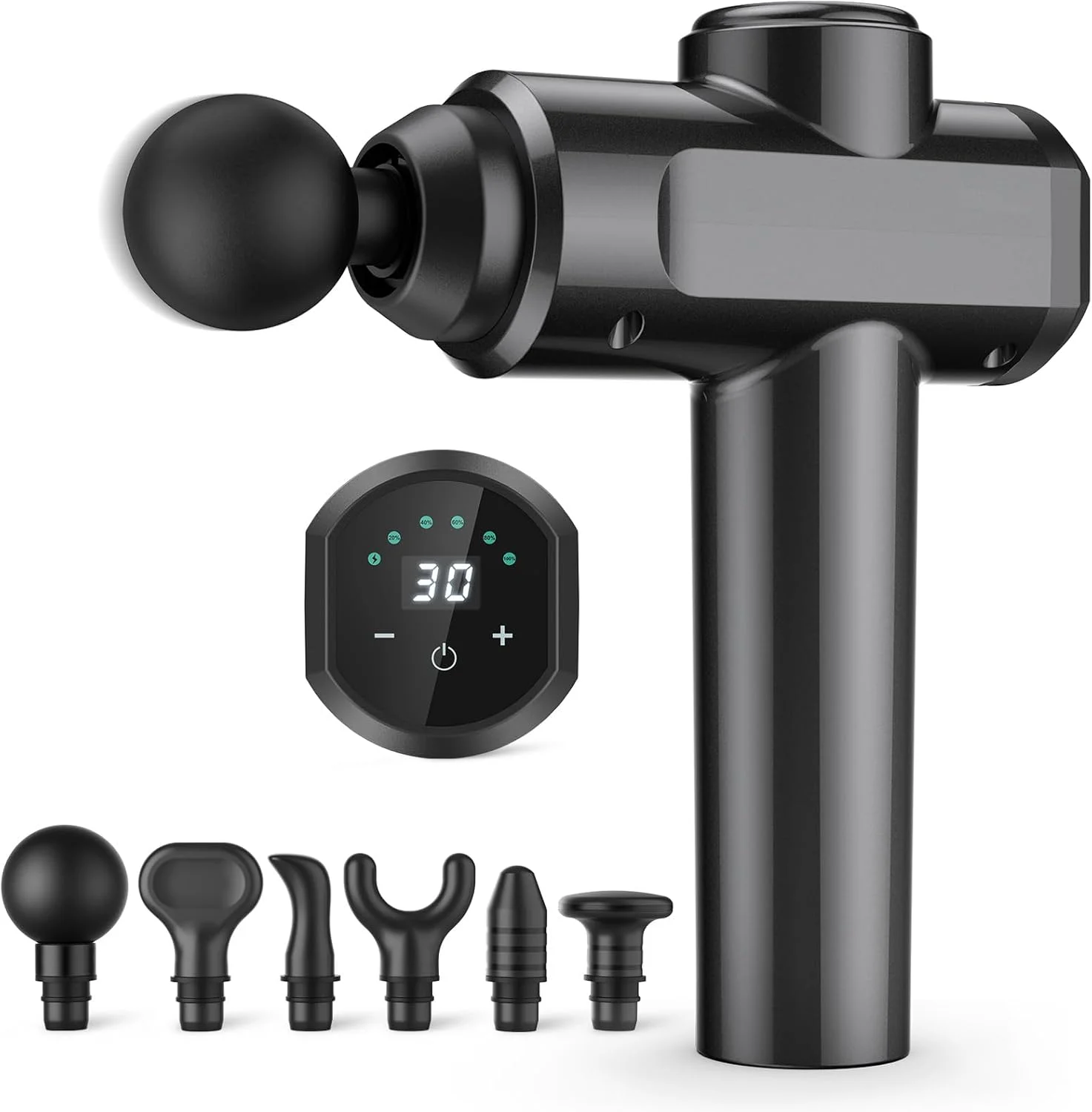 ماساژور تفنگی، ماساژور بافت عمیق، ماساژور عضلانی دستی با 30 سرعت، ماساژور ضربه ای قابل حمل با 6 سری، ماساژور عضلانی قدرتمند شارژی بی سیم برای خانه، دفتر، باشگاه (مشکی-1)