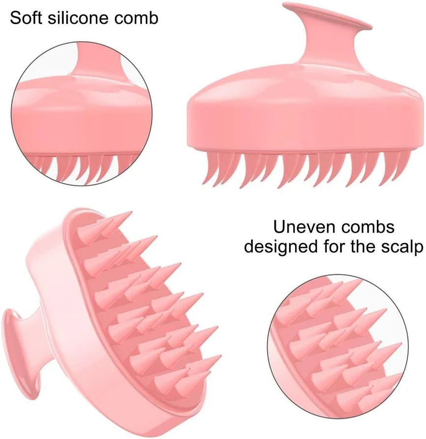 برس ماساژور سر مو، برس شامپو ماساژور سر، ماساژور دستی مو، برس ماساژ سر سیلیکونی نرم، مناسب موهای خشک و مرطوب، برای آقایان، خانم ها و کودکان - صورتی