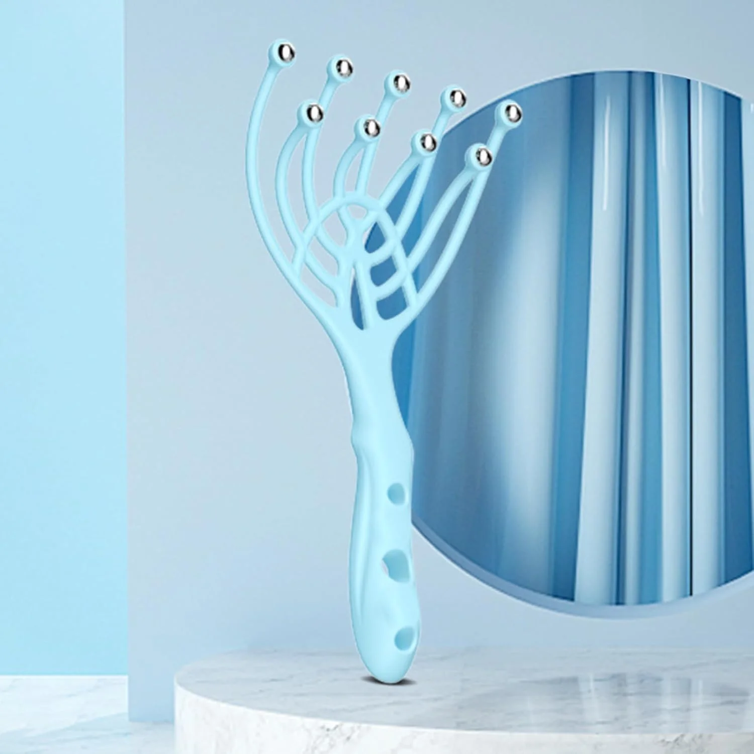 ماساژور سر، ماساژور دستی سر به سبک اسپا، ماساژور مراقبت از مو 9 شاخه، تسکین فشار عمیق برای استرس، هدیه ای مناسب برای والدین، آبی