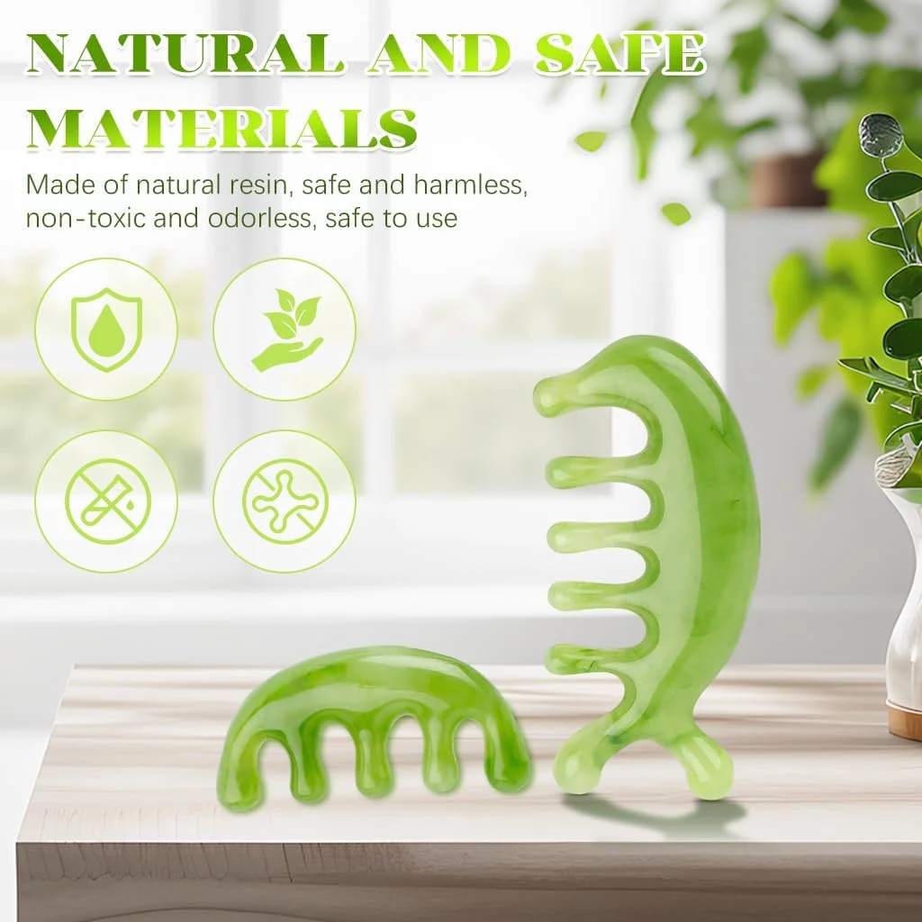 شانه ماساژور سر [Brand Name] بسته 2 عددی، ماساژور سر گواشا، ابزار مراقبت از مو و پوست، ماساژور دستی مریدین برای آرامش، درمان طب سوزنی، رفع استرس، ماساژ صورت و بدن، کیفیت خوب