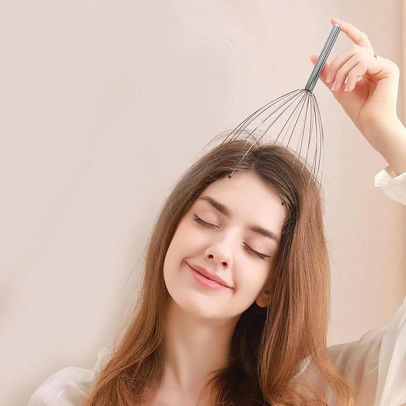 ماساژور سر، ماساژور پوست سر 12 انگشتی برای آرامش سر و بدن، کاهش استرس و تحریک مو (نقره ای)