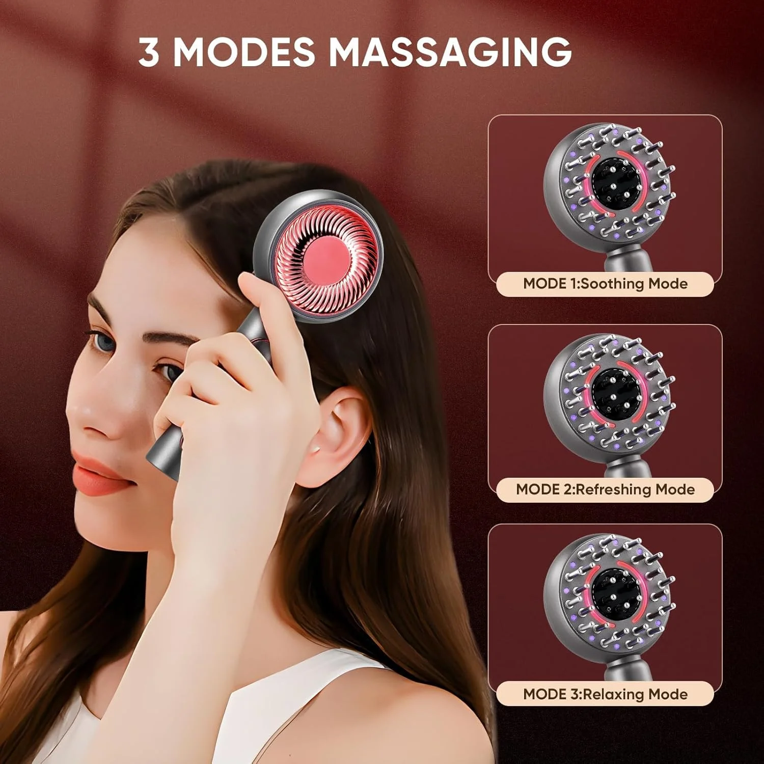 برس ماساژور سر، ماساژور برقی سر 4 در 1 برای رشد مو، پخش کننده روغن مو بی سیم و قابل حمل، شانه ماساژور سر با 3 حالت