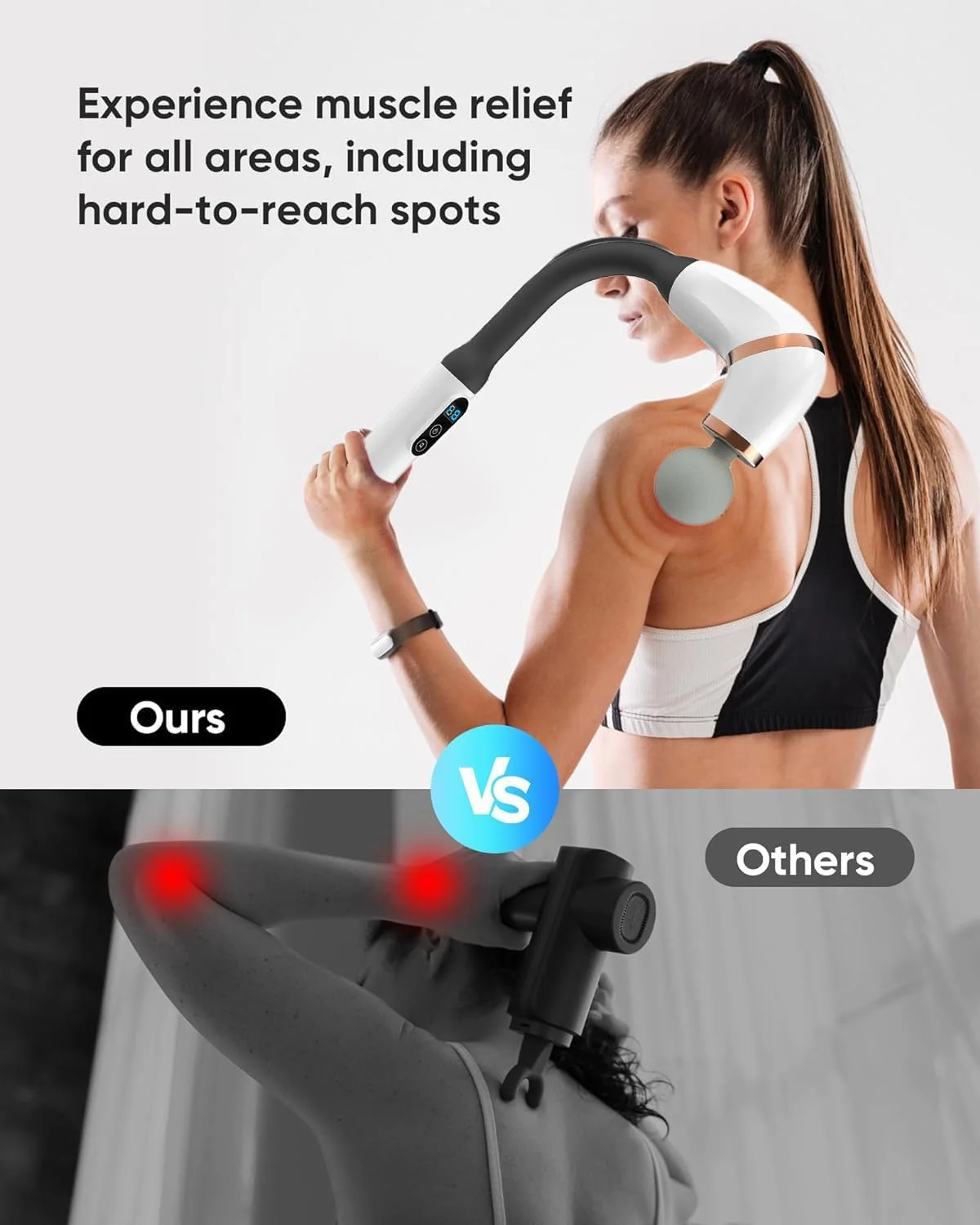 ماساژور تفنگی با دسته بلند ارتقا یافته، ماساژور کمر برای تسکین درد بافت عمیق با صفحه نمایش LCD، ماساژور تفنگی بافت عمیق با 4 سر ماساژ، ماساژور ضربه ای با 3 حالت و 6 سطح سرعت