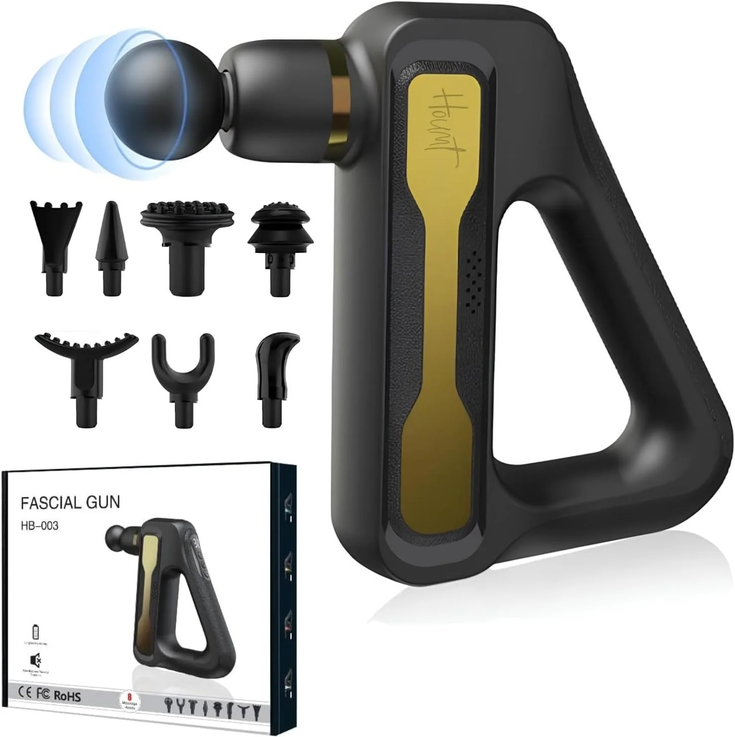 ماساژور تفنگی، ماساژ بافت عمیق کمر برای ورزشکاران جهت تسکین درد، ماساژور ضربه ای بدن با 8 سر ماساژ و موتور براشلس بی صدا، صفحه نمایش LCD با 32 سرعت