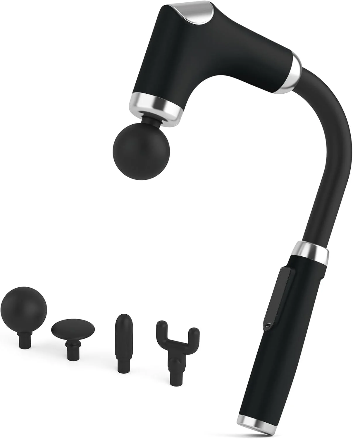 ماساژور ضربه ای با دسته ارتقا یافته، ماساژ گردن و کمر برای تسکین درد، ماساژ عضلات قابل حمل 12 میلی متری برای کمر، گردن، کمر، 4 سر ماساژ و 6 سطح سرعت (مشکی)