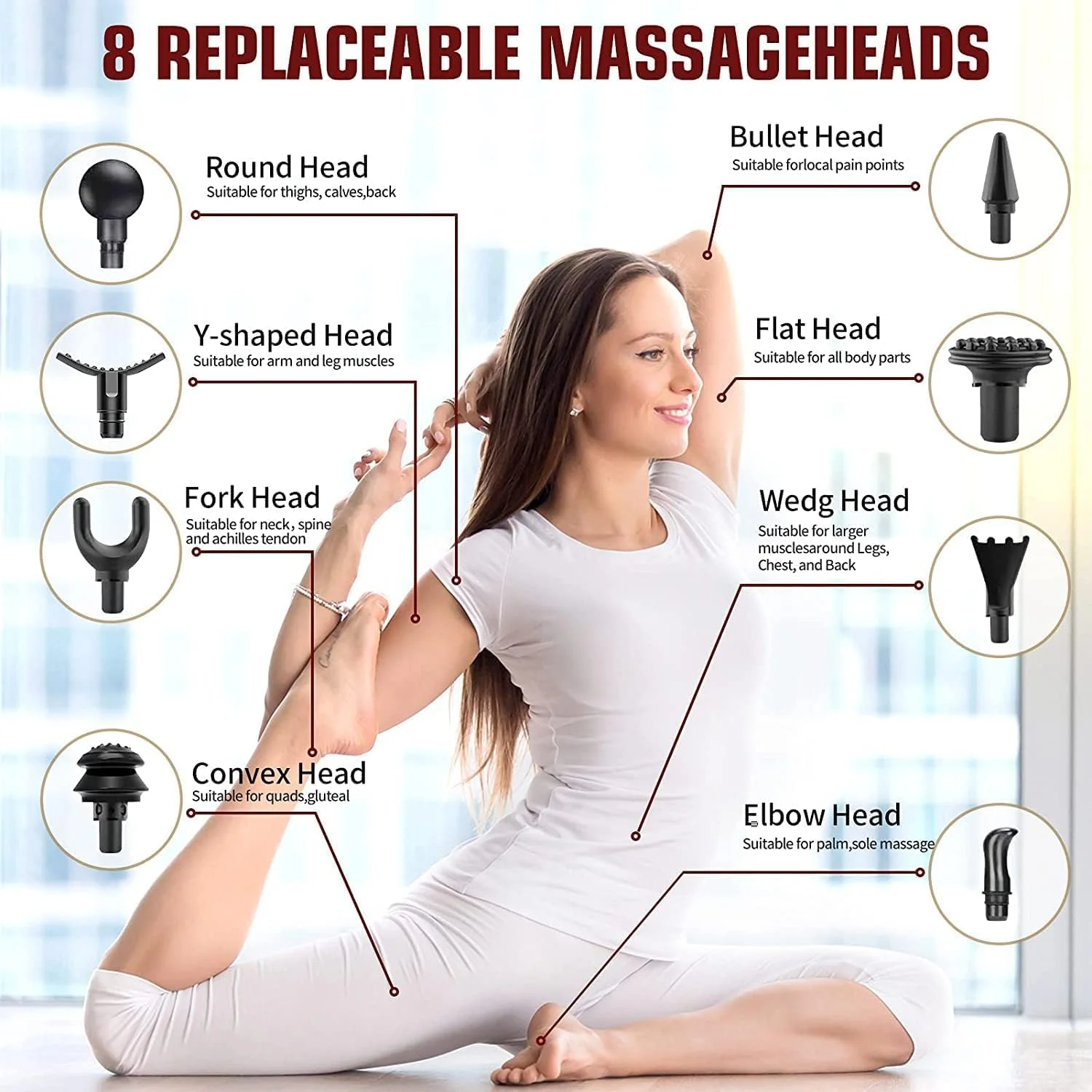 ماساژور تفنگی، ماساژ بافت عمیق کمر برای ورزشکاران جهت تسکین درد، ماساژور ضربه ای بدن با 8 سر ماساژ و موتور براشلس بی صدا، صفحه نمایش LCD با 32 سرعت