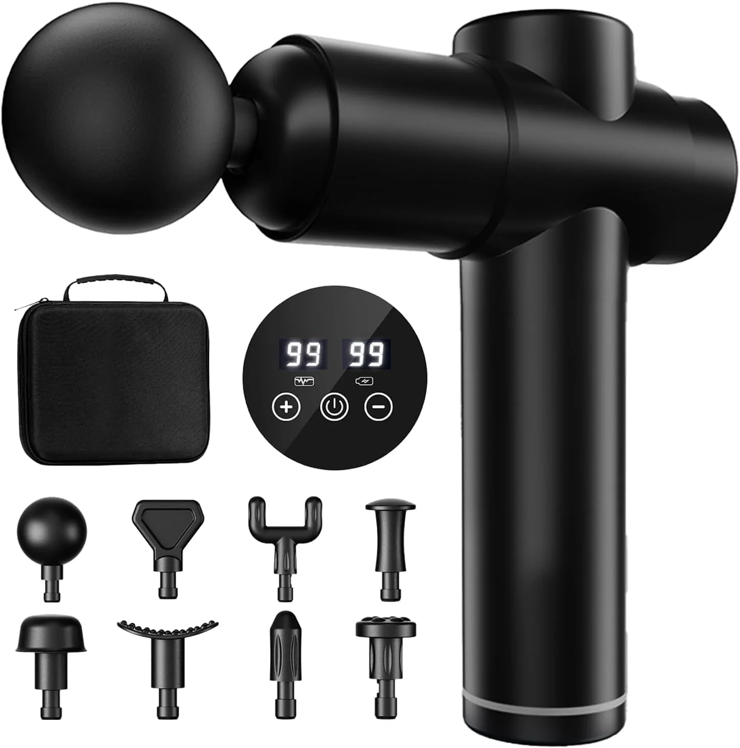 ماساژور تفنگی، ماساژور عضلات بافت عمیق، ماساژور برقی دستی با 99 سرعت و 8 سر ماساژ، صفحه نمایش لمسی LCD و کیف حمل، برای تسکین درد و ریکاوری عضلات
