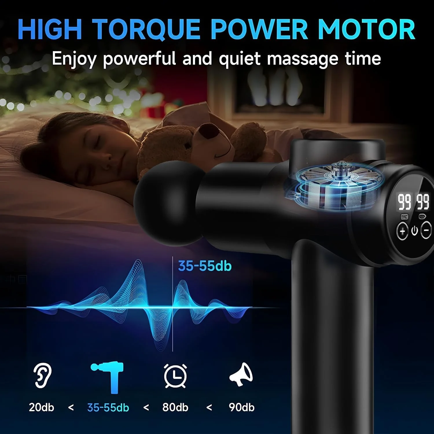 ماساژور تفنگی، ماساژور عضلات بافت عمیق، ماساژور برقی دستی با 99 سرعت و 8 سر ماساژ، صفحه نمایش لمسی LCD و کیف حمل، برای تسکین درد و ریکاوری عضلات