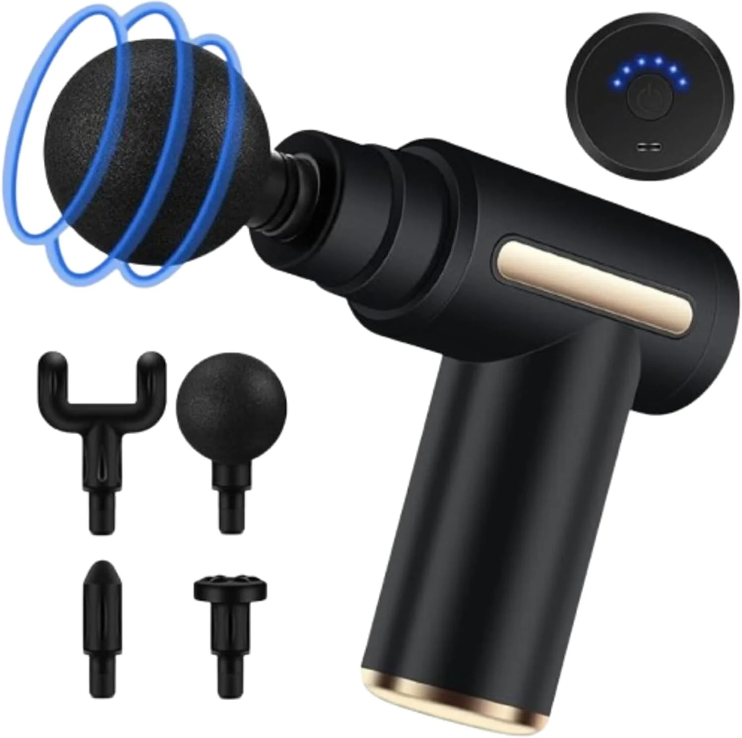 ماساژور تفنگی مینی بافت عمیق، ماساژور عضلانی ضربه ای قابل حمل 6 سرعته با 4 سر ماساژ و شارژ Type-C، ماساژور تفنگی فوق العاده بی صدا 35 دسی بل برای تسکین درد عضلات - مشکی